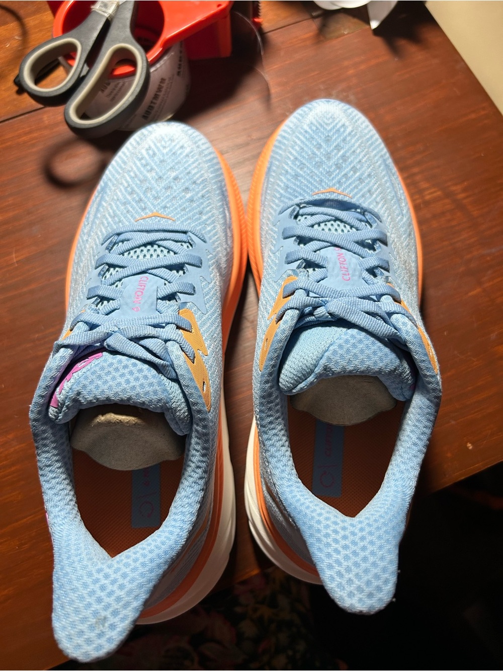 Hoka One One Women’s Light Blue and Orange Running Shoes